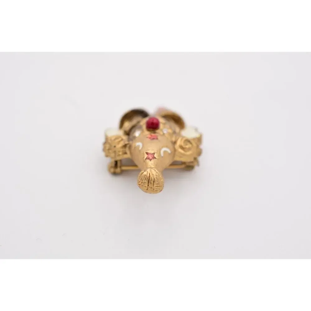 Danecraft Vintage Clown Pin Brooch Glitter Antiqued Gold Signed NOS 1980s BinA16